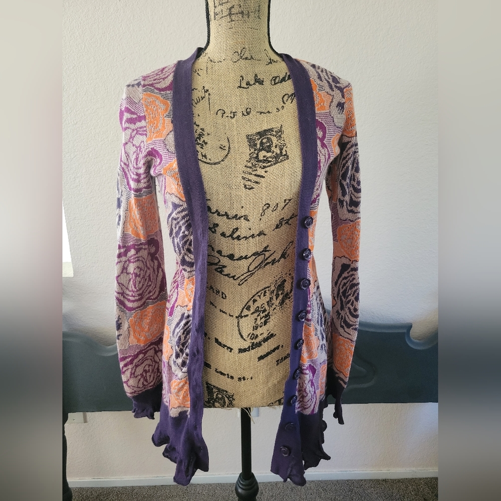 Sleeping on Snow/ Button Up Cardigan/ Purple and Orange/Size XS